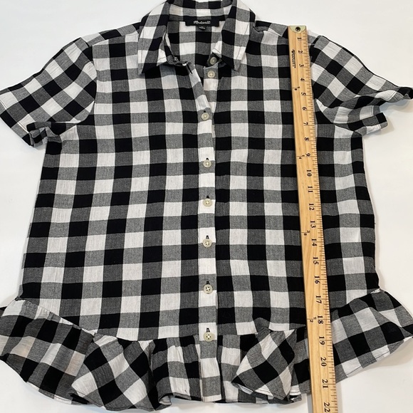 Madewell Top Short Sleeve Button-down XS Black and White Check - Picture 6 of 11